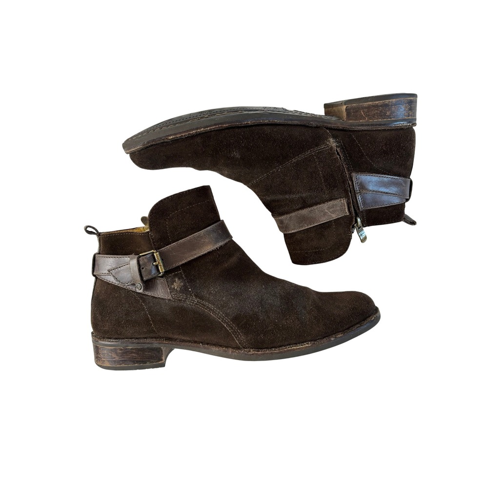 Bussola Sevilla Ankle Boots Brown Suede Leather Women 41 Buckle Strap Zipper - Picture 2 of 9